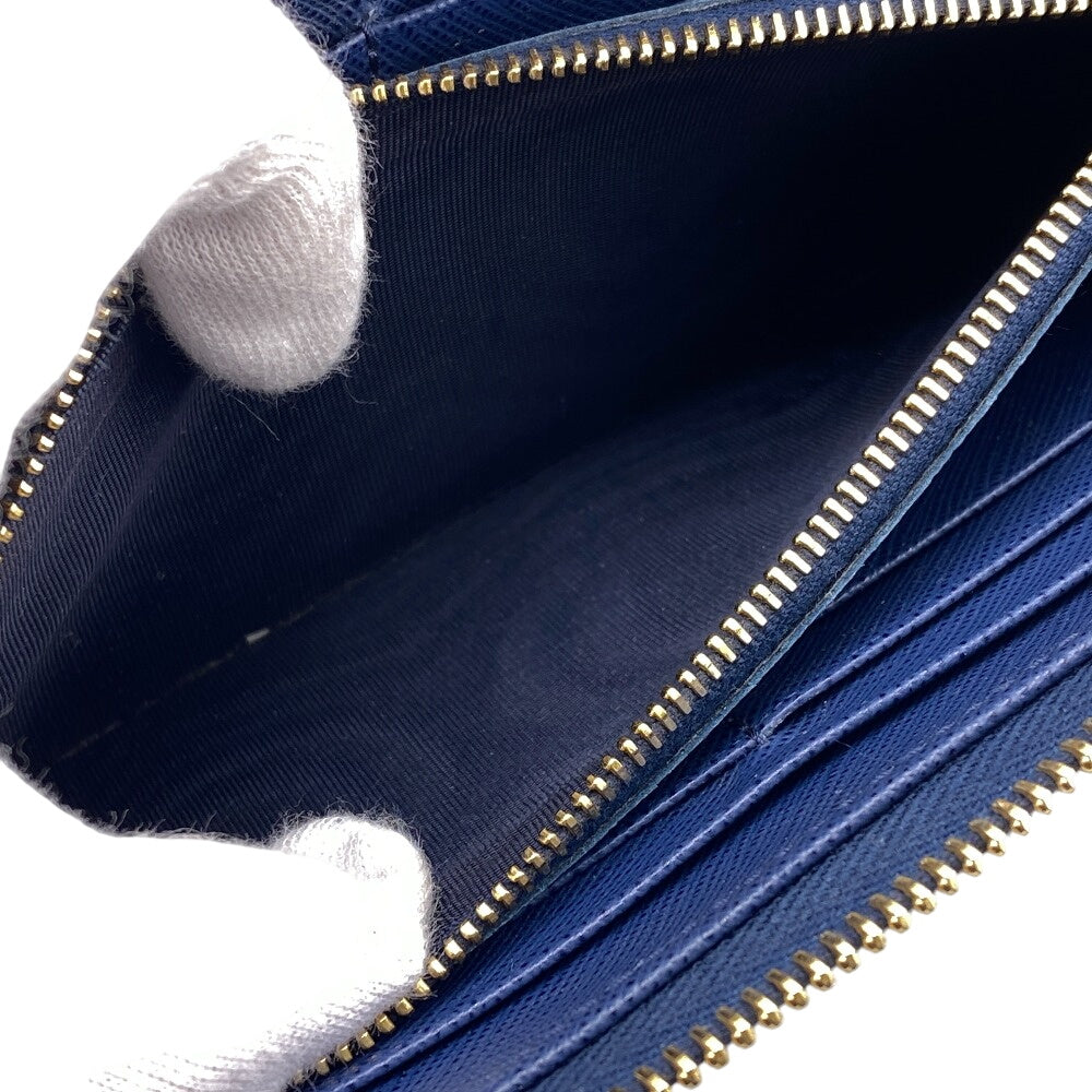PRADA Long Wallet Purse 1ML183 leather blue Saffiano triangular plate