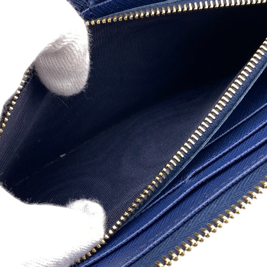PRADA Long Wallet Purse 1ML183 leather blue Saffiano triangular plate