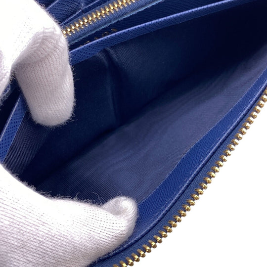 PRADA Long Wallet Purse 1ML183 leather blue Saffiano triangular plate