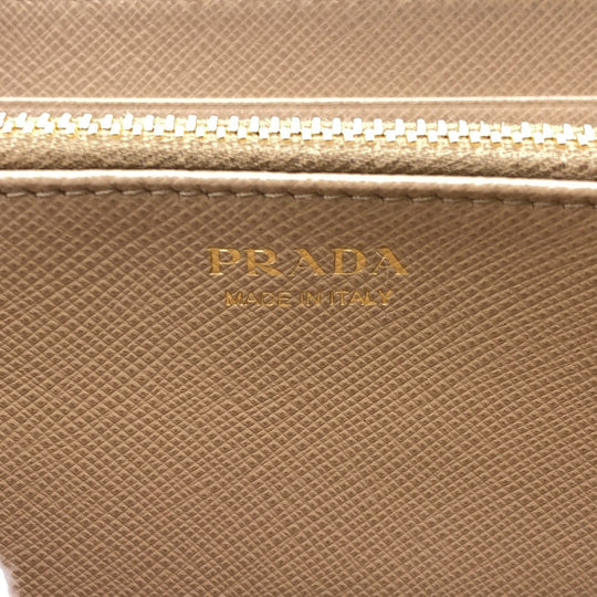 PRADA Long Wallet Purse 1ML506 leather beige Zip Around Safiano Ribbon Women Used Authentic