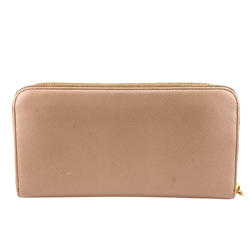 PRADA Long Wallet Purse 1ML506 leather beige Zip Around Safiano Ribbon Women Used Authentic