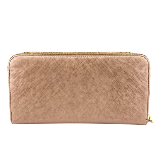 PRADA Long Wallet Purse 1ML506 leather beige Zip Around Safiano Ribbon Women Used Authentic