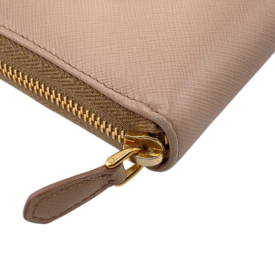 PRADA Long Wallet Purse 1ML506 leather beige Zip Around Safiano Ribbon Women Used Authentic