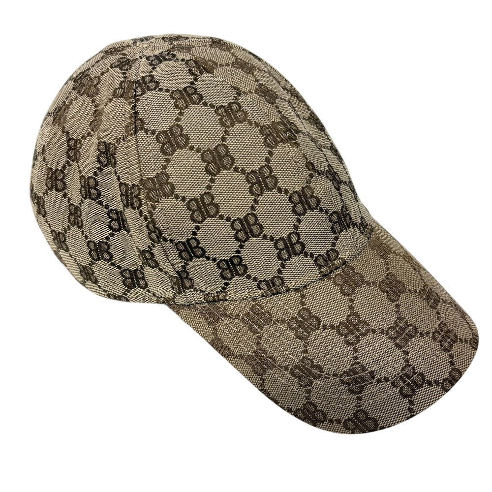 GUCCI cap 680717 64% polyester, 18% nylon, 18% cotton Brown Baseball cap Balenciaga Collaboration Hacker Project BB logo mens(Unisex) L 59cm Used Authentic