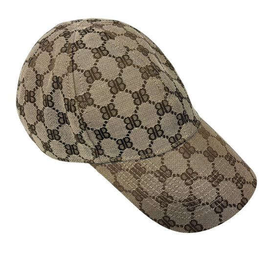 GUCCI cap 680717 64% polyester, 18% nylon, 18% cotton Brown Baseball cap Balenciaga Collaboration Hacker Project BB logo mens(Unisex) L 59cm Used Authentic