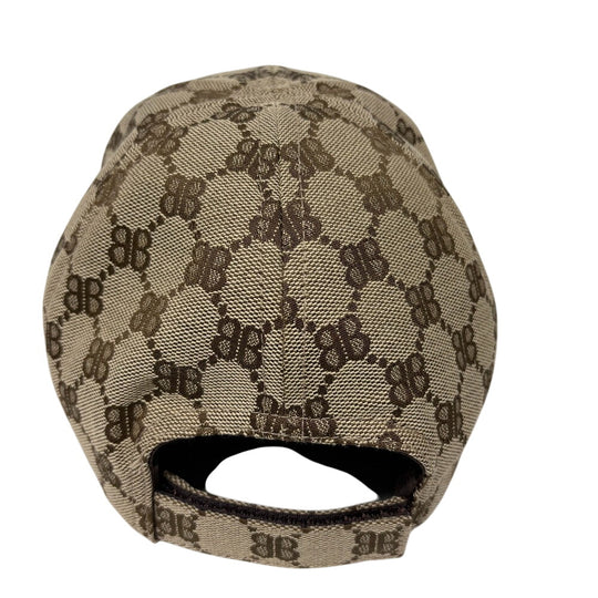 GUCCI cap 680717 64% polyester, 18% nylon, 18% cotton Brown Baseball cap Balenciaga Collaboration Hacker Project BB logo mens(Unisex) L 59cm Used Authentic
