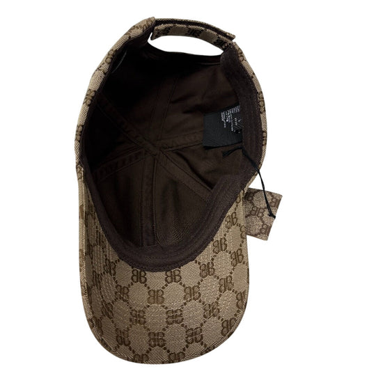 GUCCI cap 680717 64% polyester, 18% nylon, 18% cotton Brown Baseball cap Balenciaga Collaboration Hacker Project BB logo mens(Unisex) L 59cm Used Authentic