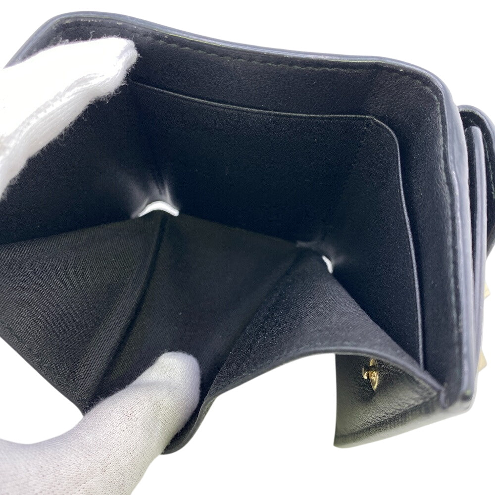 Valentino Garavani Tri-fold wallet leather black Rock studs Women Used Authentic