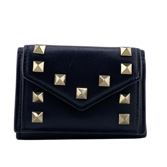 Valentino Garavani Tri-fold wallet leather black Rock studs Women Used Authentic
