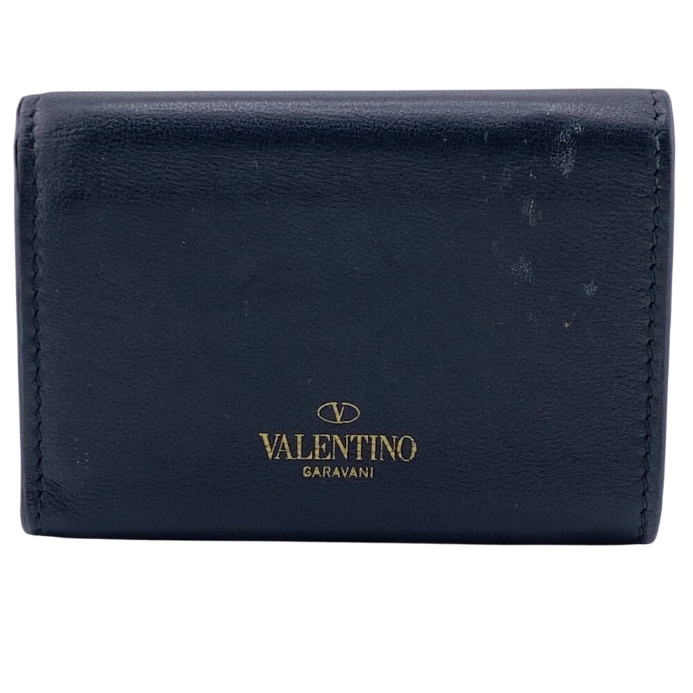 Valentino Garavani Tri-fold wallet leather black Rock studs Women Used Authentic