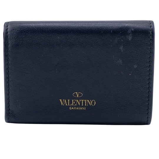 Valentino Garavani Tri-fold wallet leather black Rock studs Women Used Authentic