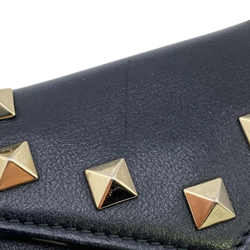 Valentino Garavani Tri-fold wallet leather black Rock studs Women Used Authentic
