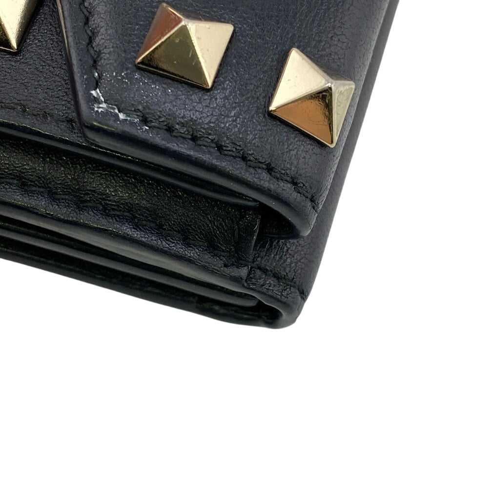 Valentino Garavani Tri-fold wallet leather black Rock studs Women Used Authentic