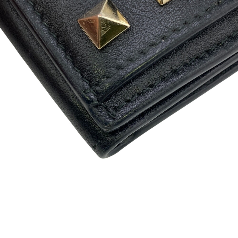 Valentino Garavani Tri-fold wallet leather black Rock studs Women Used Authentic