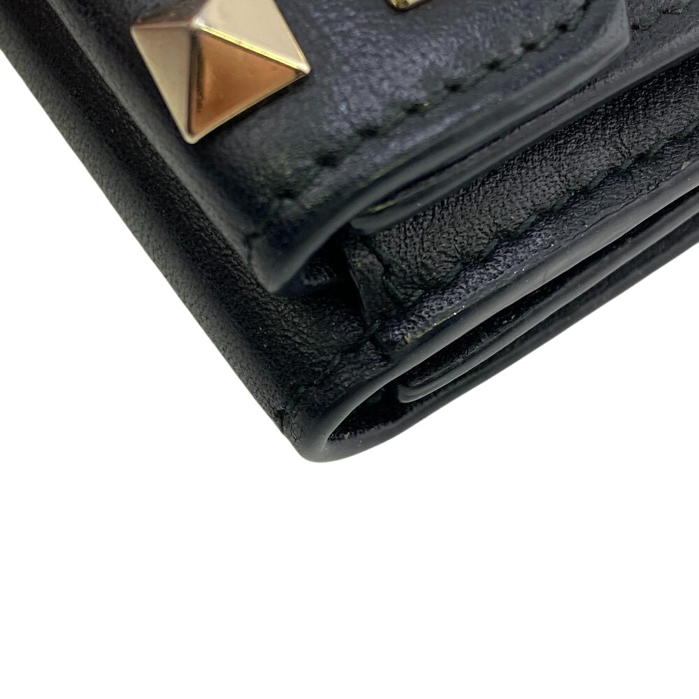Valentino Garavani Tri-fold wallet leather black Rock studs Women Used Authentic