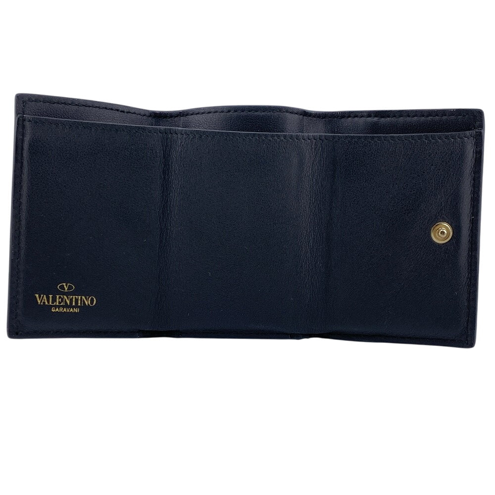 Valentino Garavani Tri-fold wallet leather black Rock studs Women Used Authentic
