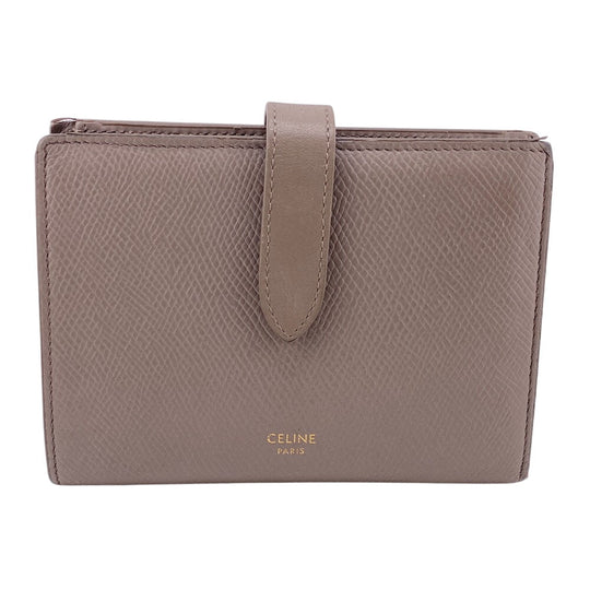 CELINE Bifold Wallet leather beige strap medium Women Used Authentic