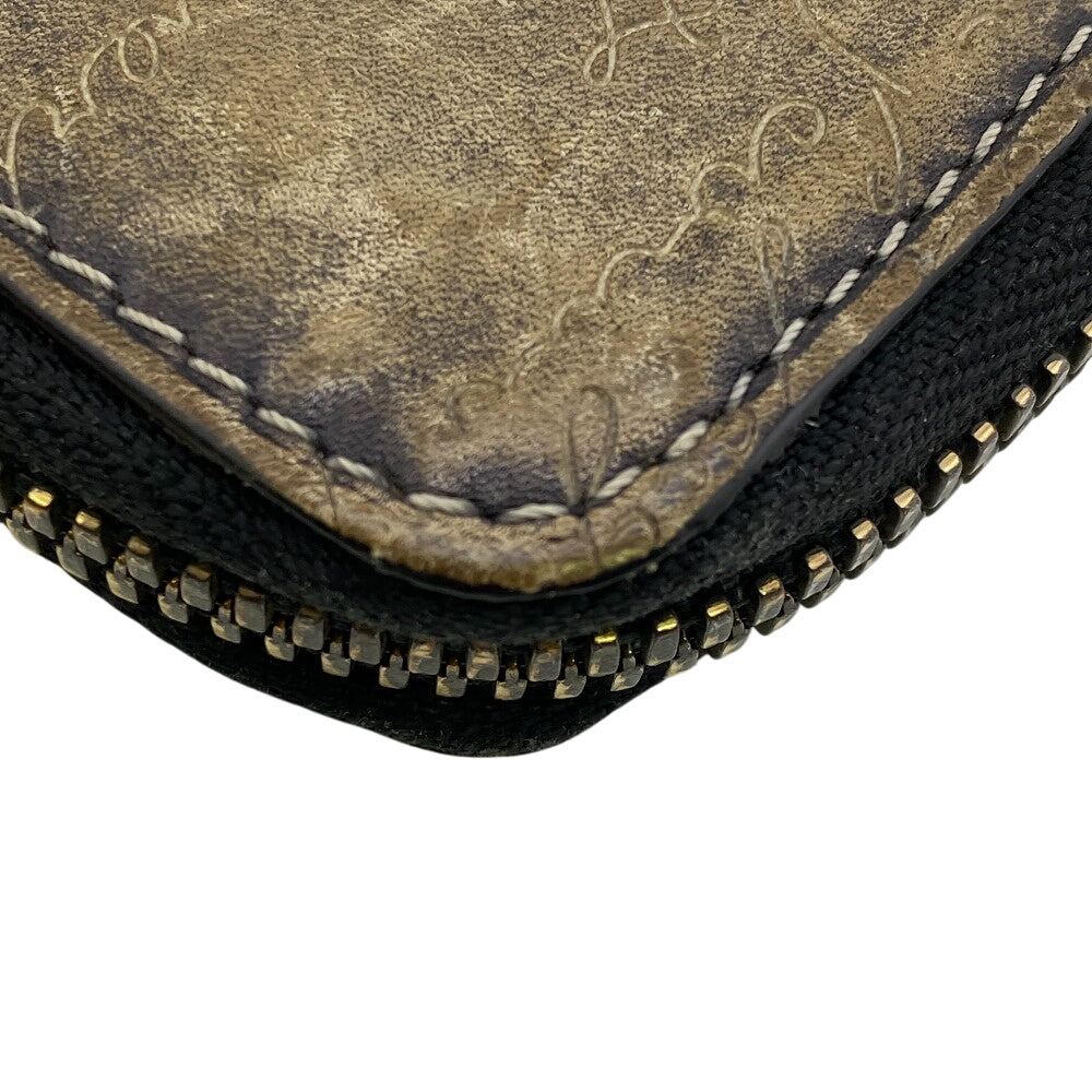 Berluti Coin case leather khaki Zip Around Calligraphy mens Used Authentic