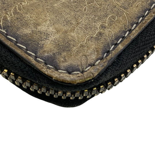 Berluti Coin case leather khaki Zip Around Calligraphy mens Used Authentic