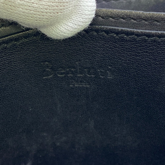 Berluti Coin case leather khaki Zip Around Calligraphy mens Used Authentic