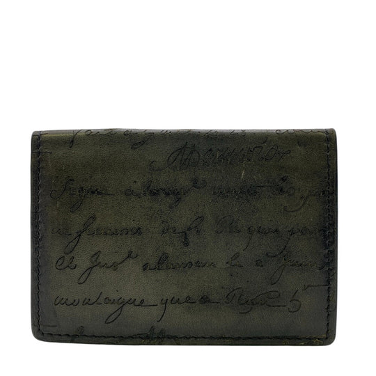 Berluti Card Case leather Brown name card holder Calligraphy mens Used Authentic