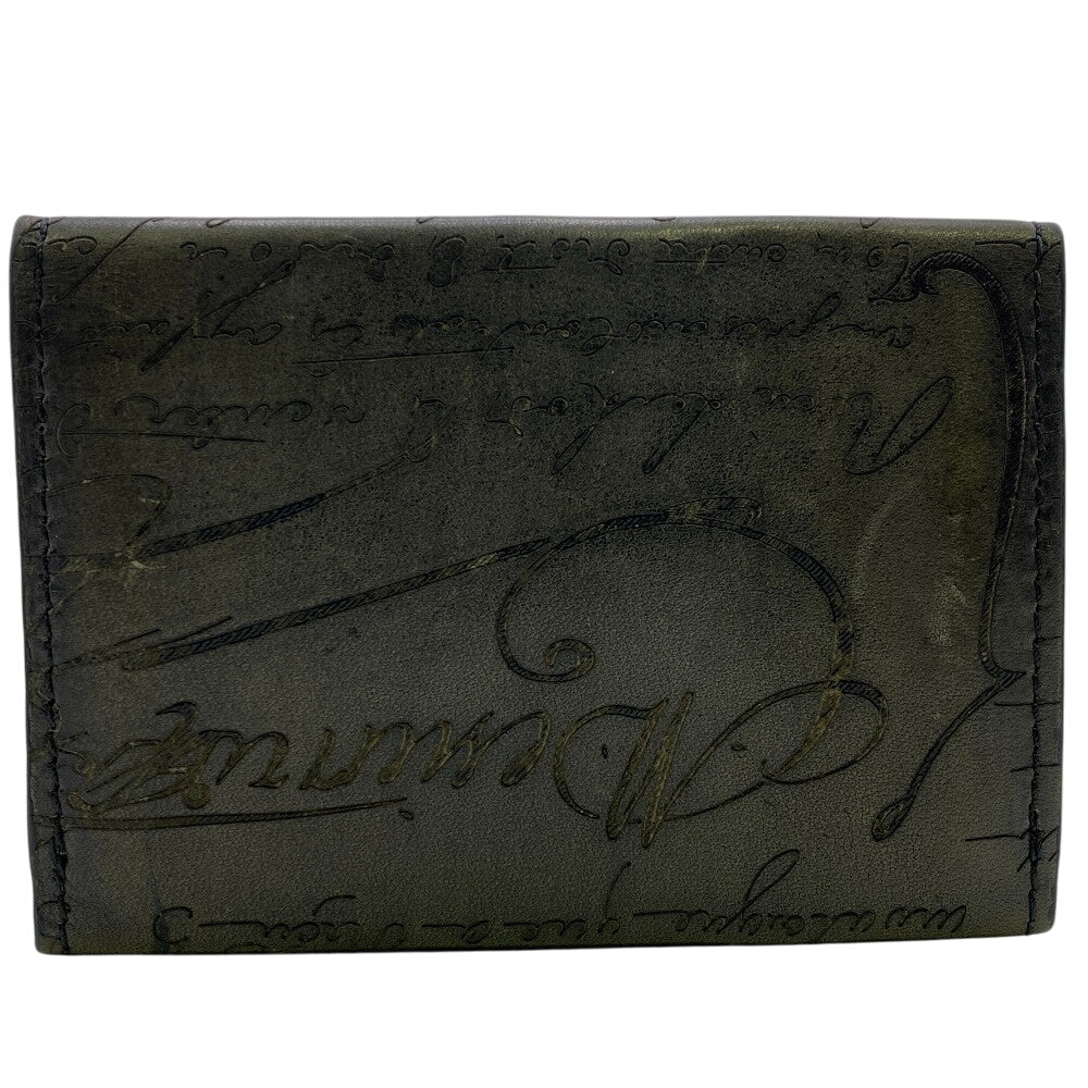 Berluti Card Case leather Brown name card holder Calligraphy mens Used Authentic