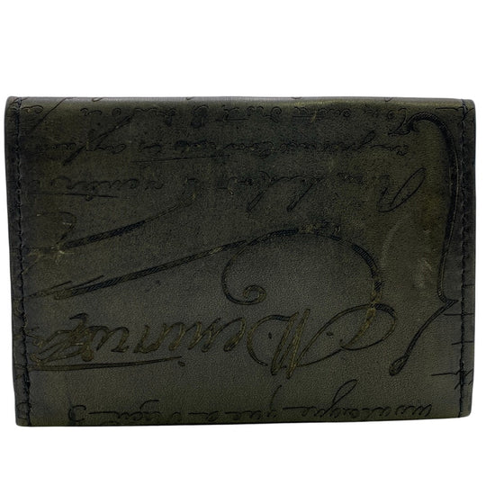 Berluti Card Case leather Brown name card holder Calligraphy mens Used Authentic