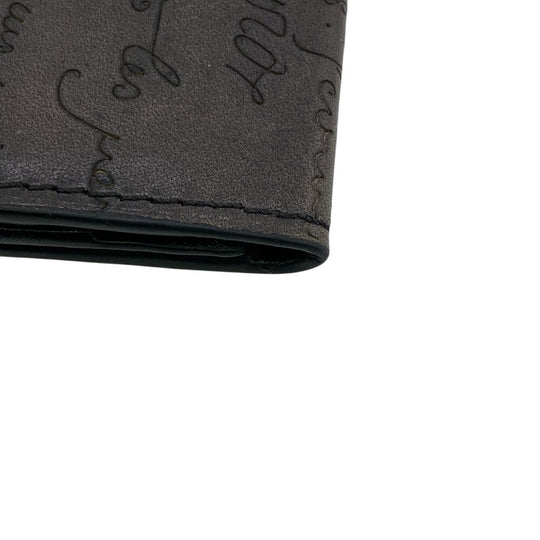 Berluti Card Case leather Brown name card holder Calligraphy mens Used Authentic