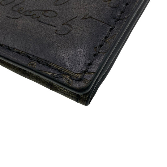 Berluti Card Case leather Brown name card holder Calligraphy mens Used Authentic