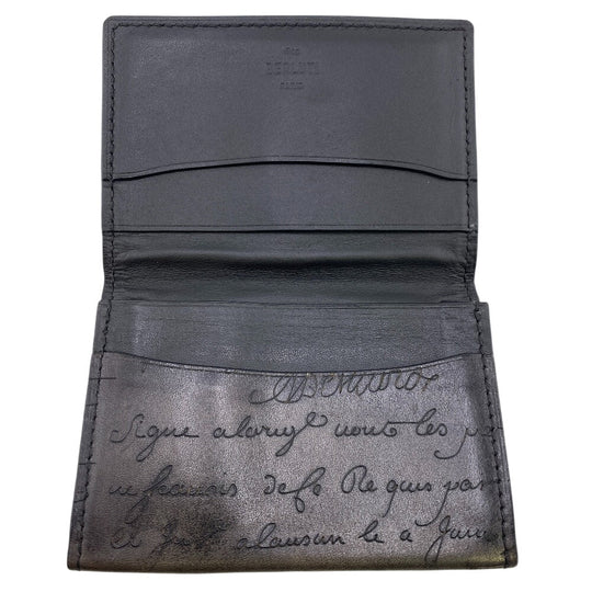 Berluti Card Case leather Brown name card holder Calligraphy mens Used Authentic