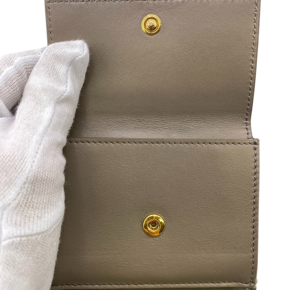 CELINE Bifold Wallet leather beige Small Strap Women Used Authentic