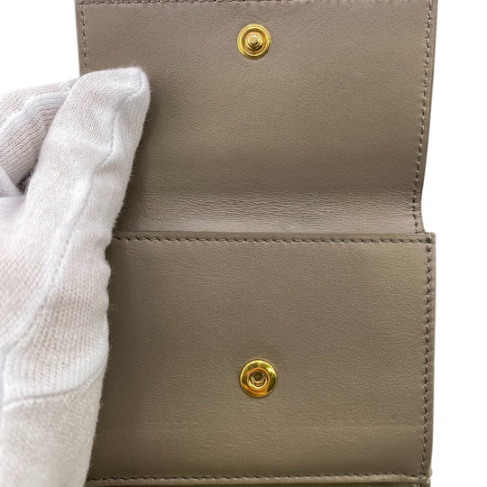 CELINE Bifold Wallet leather beige Small Strap Women Used Authentic