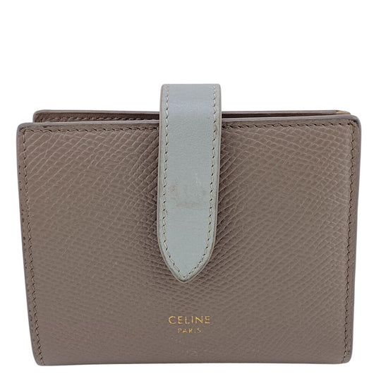 CELINE Bifold Wallet leather beige Small Strap Women Used Authentic