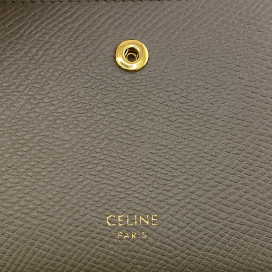 CELINE Bifold Wallet leather beige Small Strap Women Used Authentic