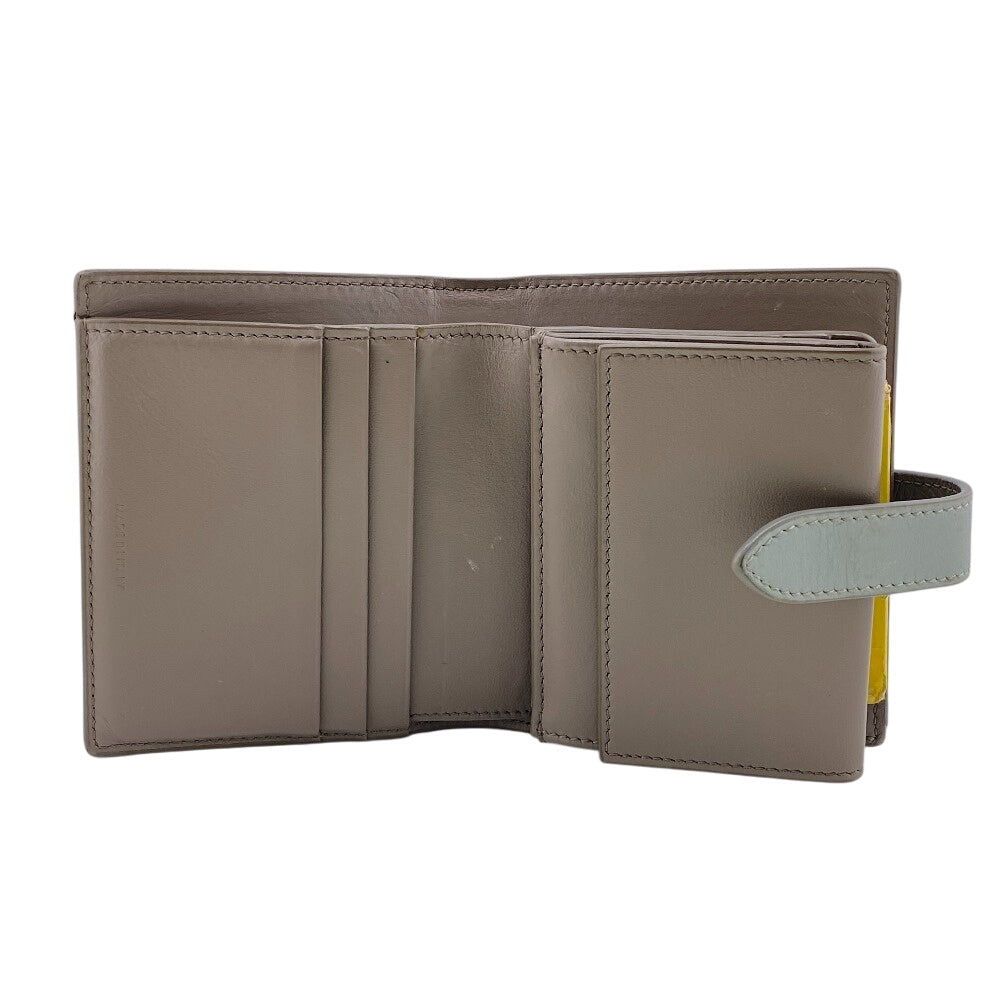 CELINE Bifold Wallet leather beige Small Strap Women Used Authentic