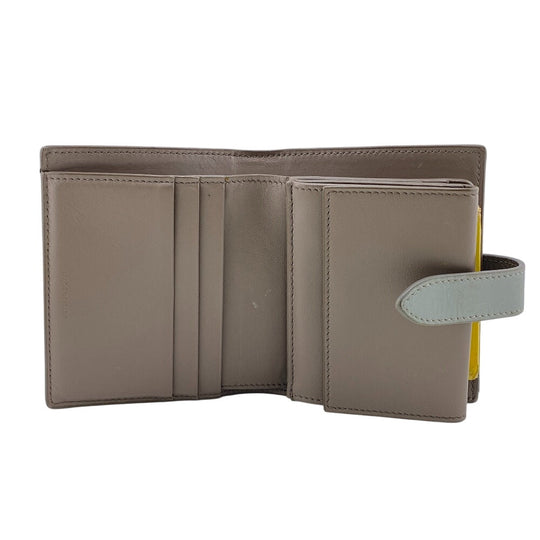 CELINE Bifold Wallet leather beige Small Strap Women Used Authentic
