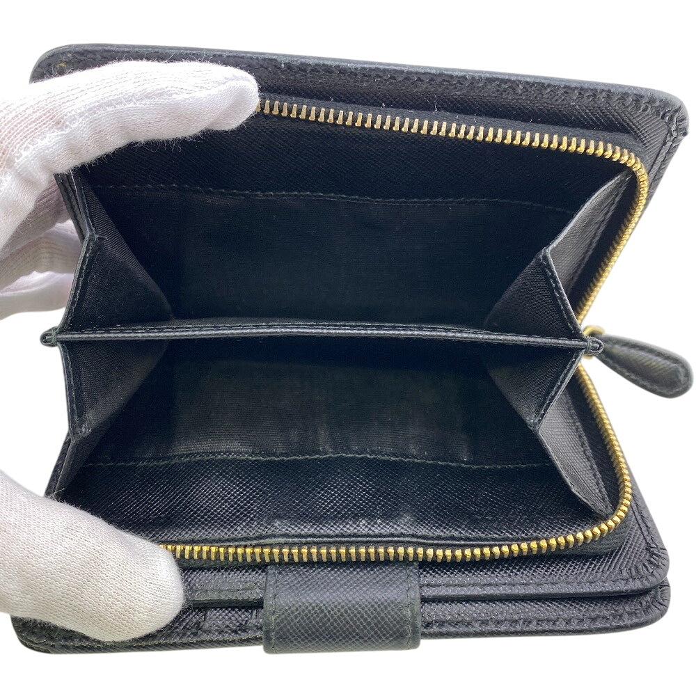 PRADA Bifold Wallet 1ML018 leather black Safiano Women Used Authentic
