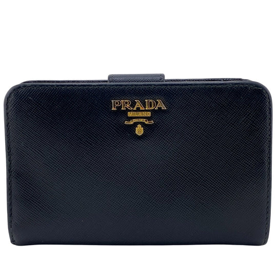 PRADA Bifold Wallet 1ML018 leather black Safiano Women Used Authentic