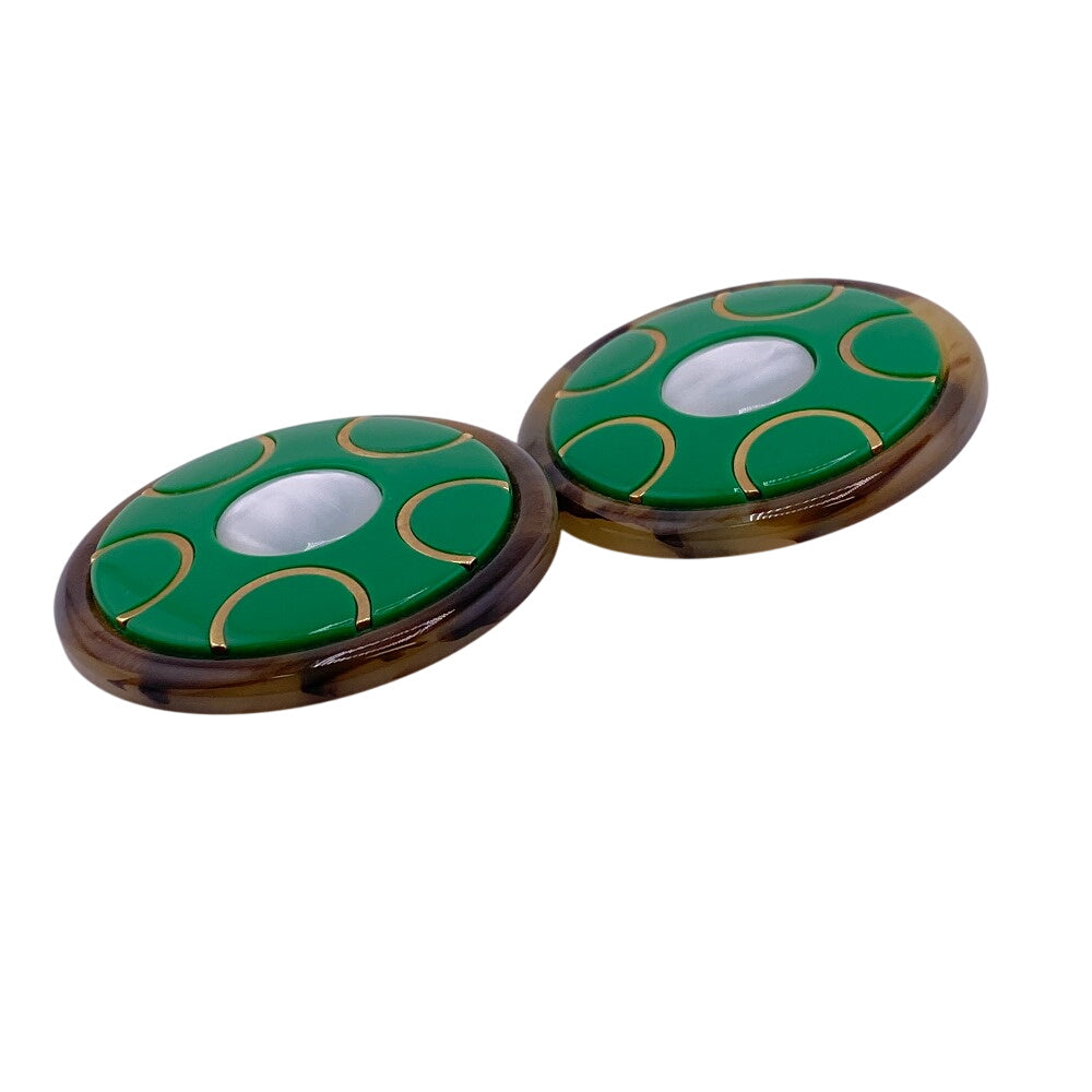 MIUMIU Earring Gold Plated, Resin green ring Women Used Authentic