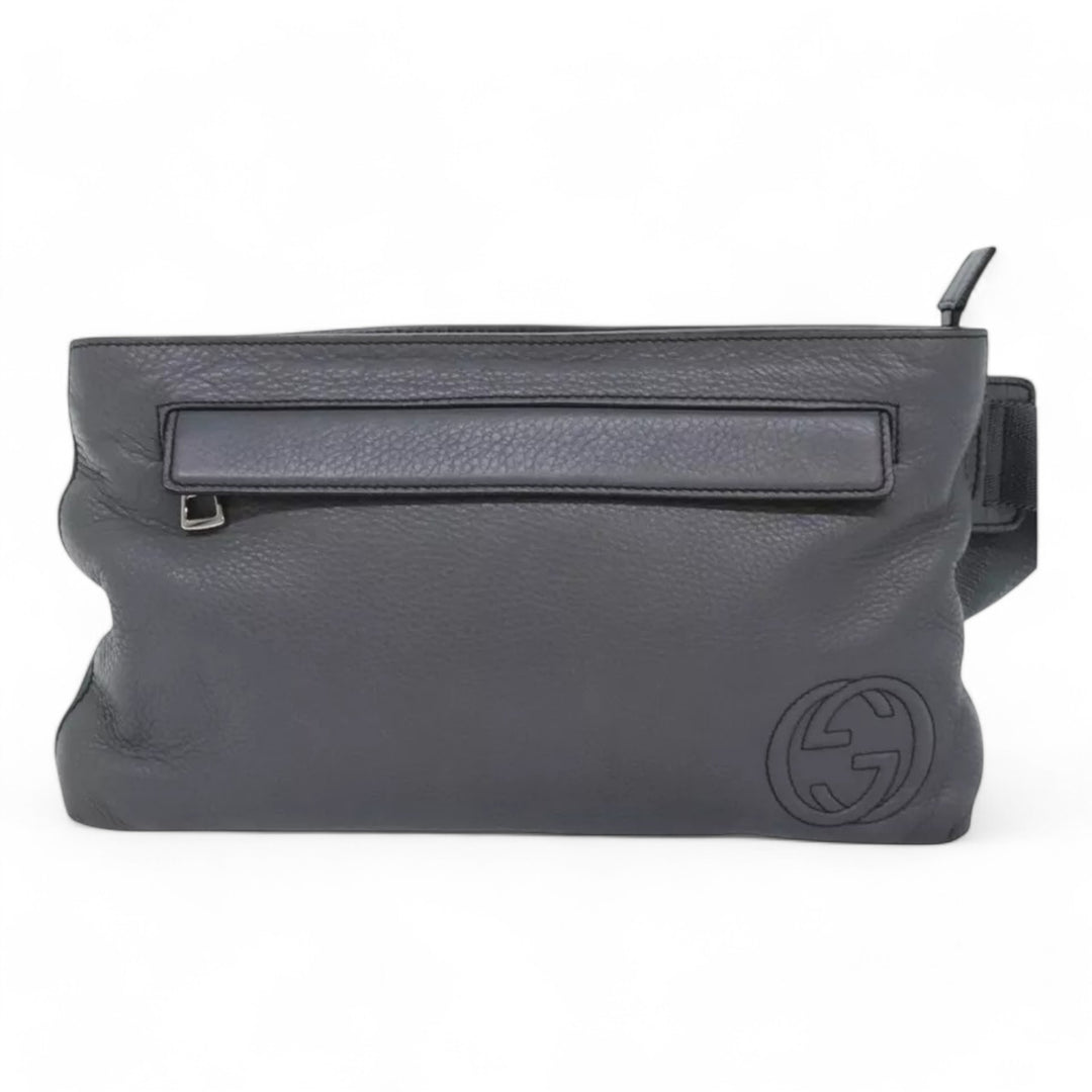 Gucci Interlocking Soho Shoulder Bag Leather Gray Silver