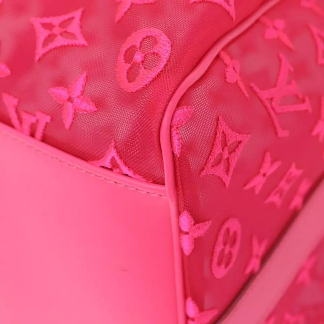 Louis Vuitton Monogram Mesh Keepall Bandouliere 50 Bag Pink M45048 Boston Style for Women