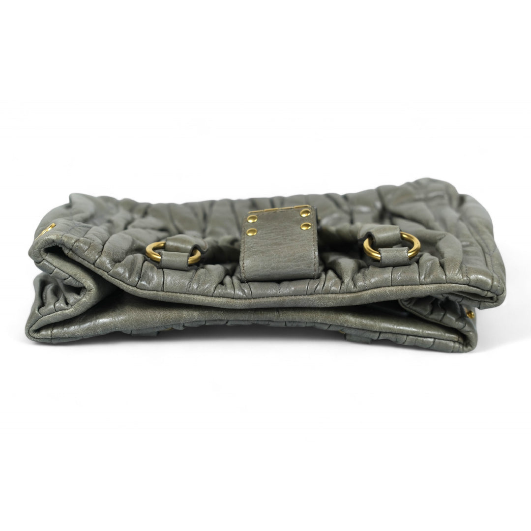 Miu Miu Matelassé Grey Leather Handbag Gold Hardware Women's Purse with Dust Bag