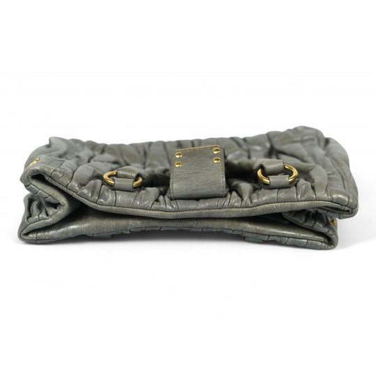 Miu Miu Matelassé Grey Leather Handbag Gold Hardware Women's Purse with Dust Bag