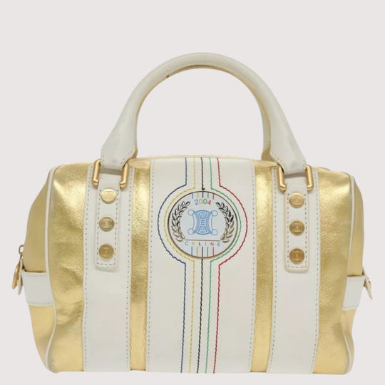 Celine Boston Bag Leather White Gold 2004 Women's Vintage Handbag