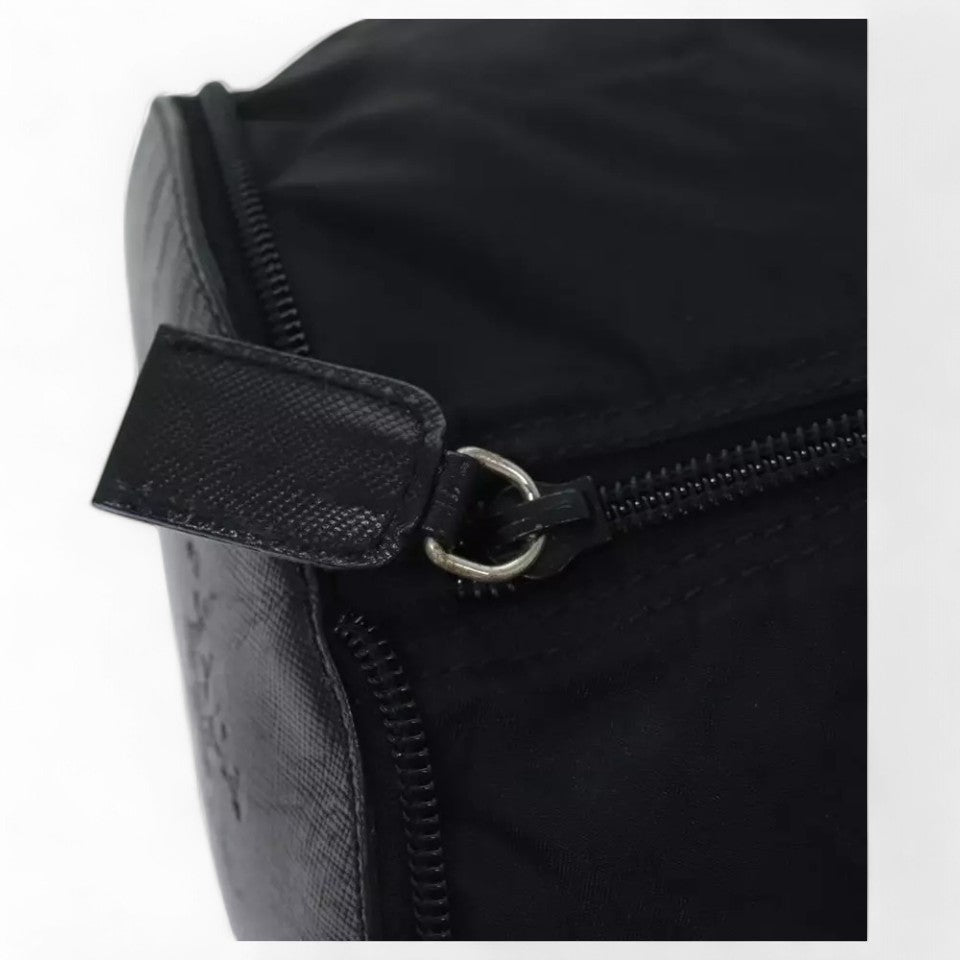PRADA Leather Mini Boston Bag Saffiano Black Silver
