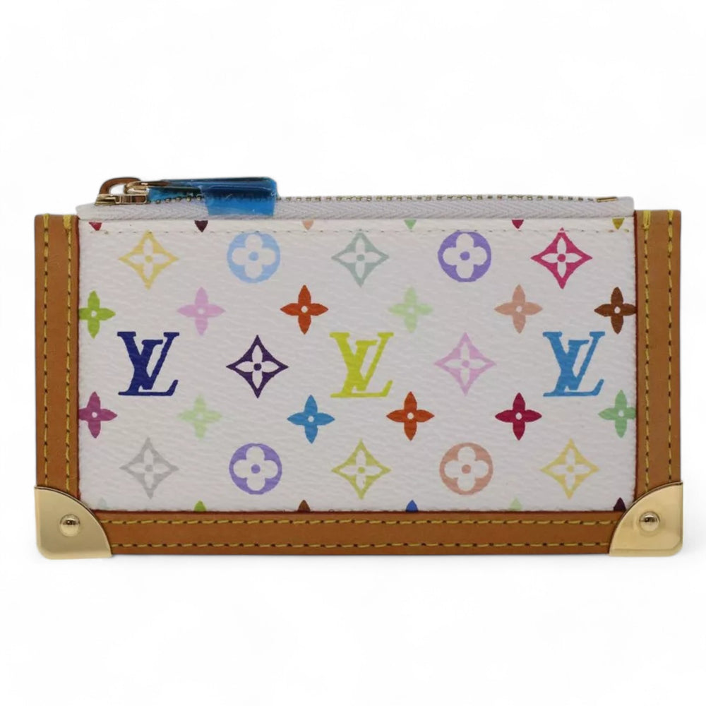 Louis Vuitton Monogram Multicolor Pochette Cles Coin Purse White Chain Wallet