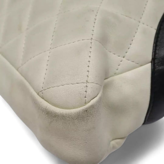 CHANEL Cambon Line Matelasse Shoulder Bag Leather White Black Silver CC