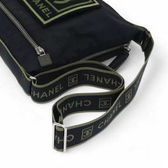 Chanel Sports Coco Mark Shoulder Bag Nylon Black Silver Vintage Crossbody Purse