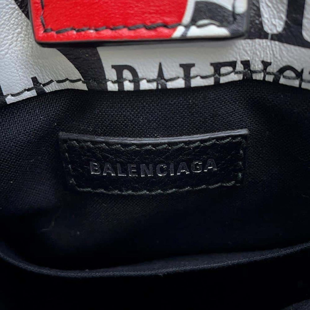 Balenciaga Shopping Phone Holder Leather White Black Red Preloved