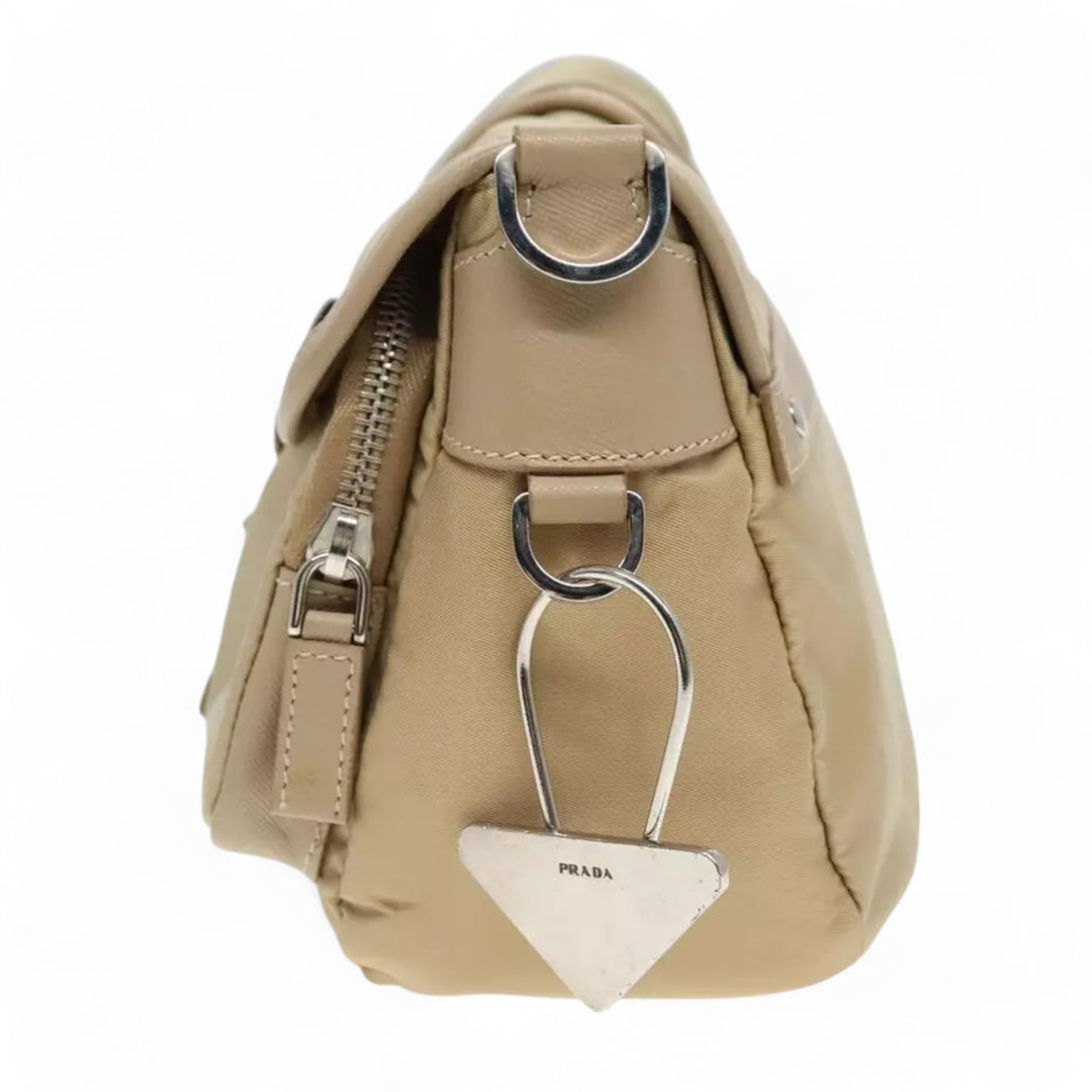 Prada Shoulder Nylon Bag Beige Silver Women